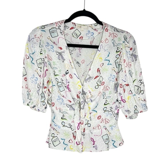 Maje Tops - MAJE Paris Perfume Lipstick Shoe Print Tie Front Top size 1